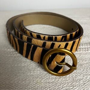 Urban Outfitters Calf Hair Tiger Print Belt with Brass Buckle • Medium